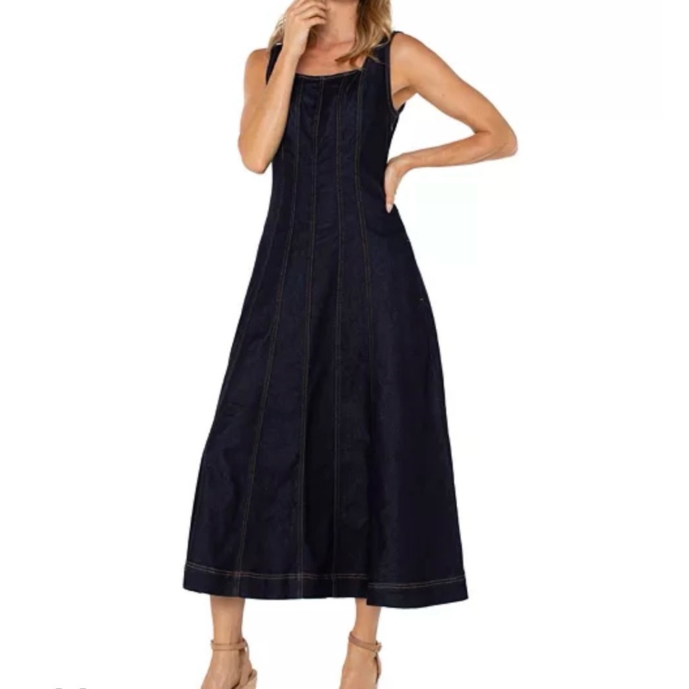 NWT Liverpool Fit n Flare Sleeveless Dark Navy Denim Dress